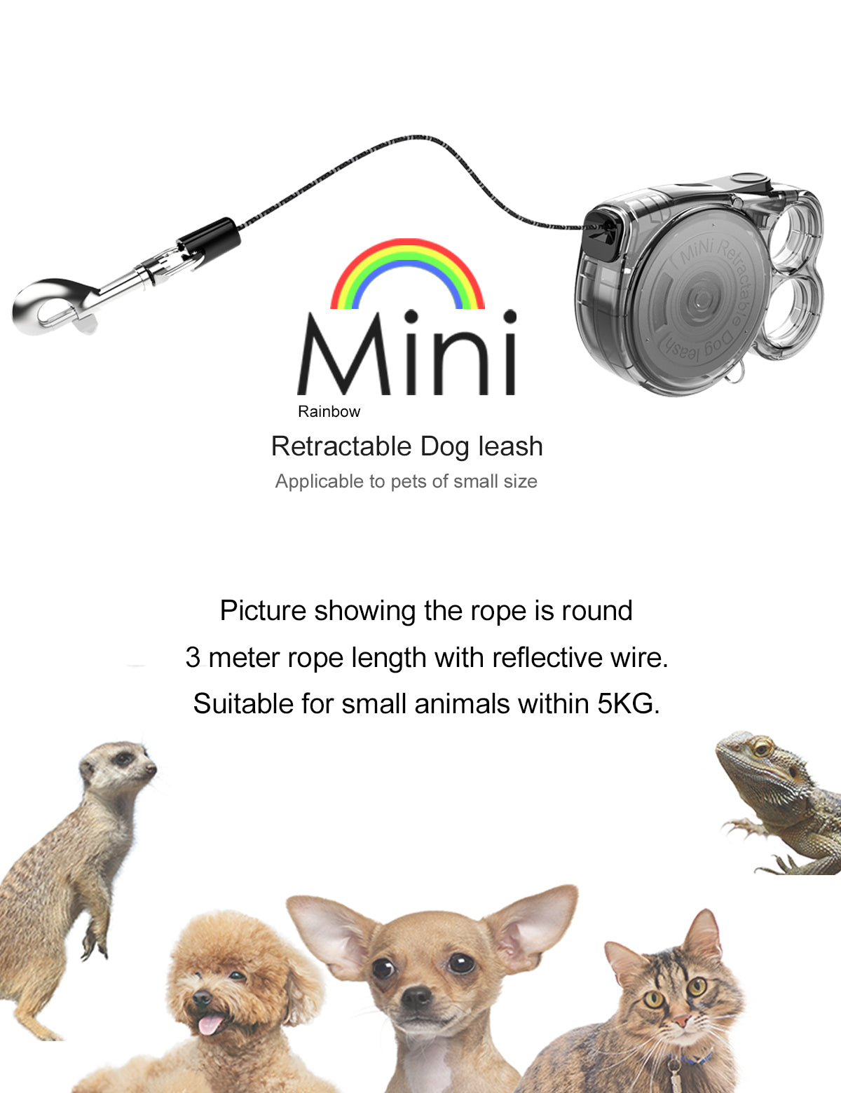 Mini Rainbow Retractable Dog leash